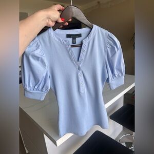 White House Black Market Sky Blue Puff Sleeve Blouse